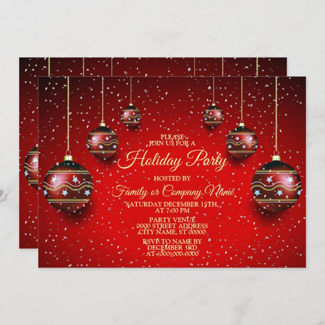 Christmas Party Golden Red Winter Holidays Elegant Invitation (Front/Back)