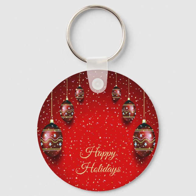 Christmas Party Golden Red Winter Holidays Elegant Key Ring (Front)