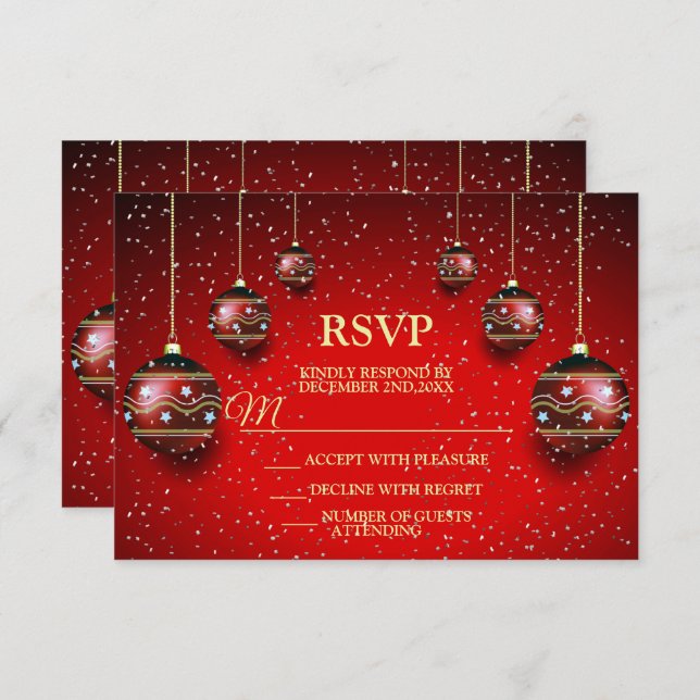 Christmas Party Golden Red Winter Holidays Elegant RSVP Card (Front/Back)