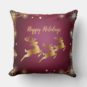 Christmas Party Golden Reindeers Red Pink Elegant Cushion