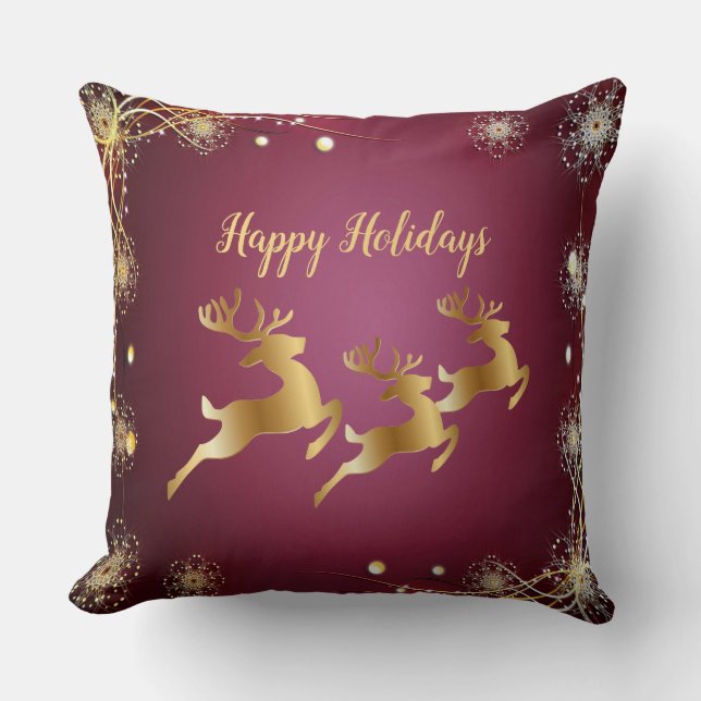 Christmas Party Golden Reindeers Red Pink Elegant Cushion (Front)