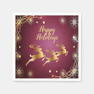 Christmas Party Golden Reindeers Red Pink Elegant Napkin