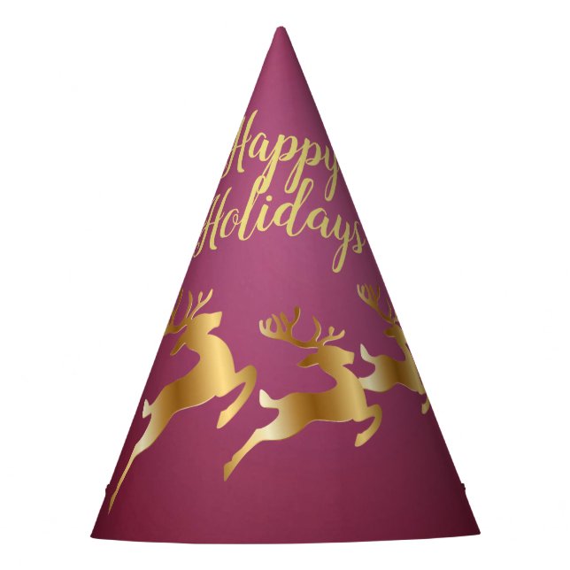 Christmas Party Golden Reindeers Red Pink Elegant Party Hat (Front)