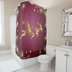 Christmas Party Golden Reindeers Red Pink Elegant Shower Curtain