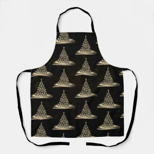 Christmas Party Golden Shiny Tree Winter Black Apron