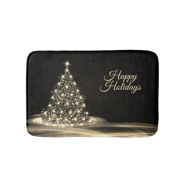 Christmas Party Golden Shiny Tree Winter Black Bath Mat (Front)
