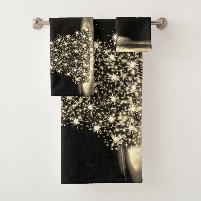 Christmas Party Golden Shiny Tree Winter Black Bath Towel Set (Insitu)