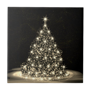 Christmas Party Golden Shiny Tree Winter Black Ceramic Tile