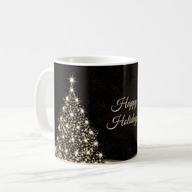 Christmas Party Golden Shiny Tree Winter Black Coffee Mug (Front Left)