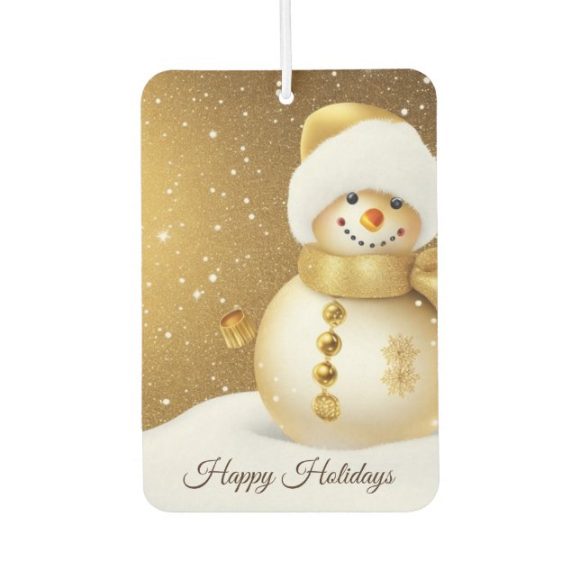 Christmas Party Golden Snowman Snowflakes Holidays Car Air Freshener (Front)