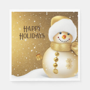 Christmas Party Golden Snowman Winter Holiday Napkin
