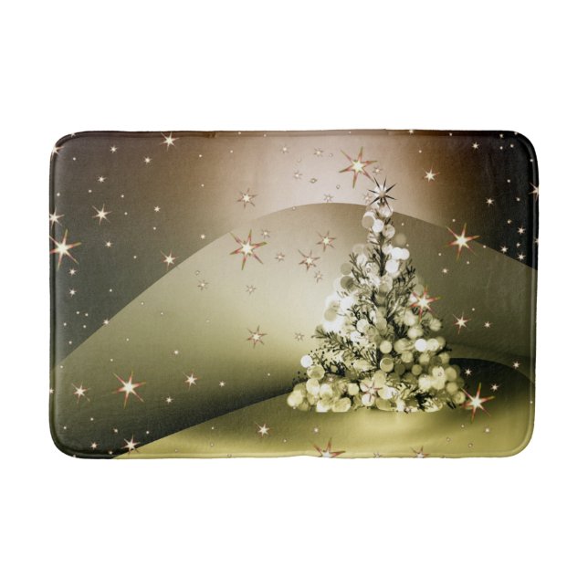 Christmas Party Golden Tree Shiny Sparkle Stars Bath Mat (Front)