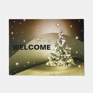 Christmas Party Golden Tree Shiny Sparkle Stars Doormat