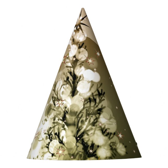 Christmas Party Golden Tree Shiny Sparkle Stars Party Hat (Front)