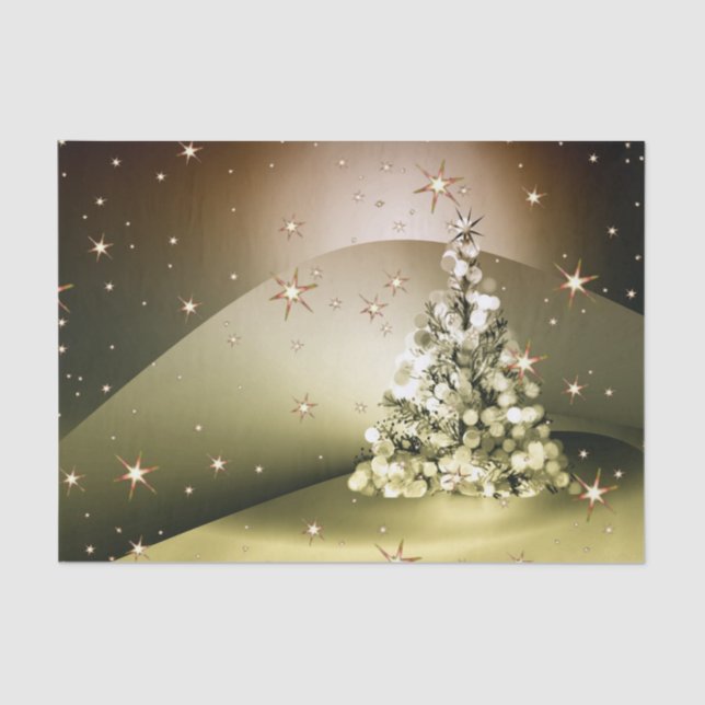 Christmas Party Golden Tree Shiny Sparkle Stars Tissue Paper (Front)