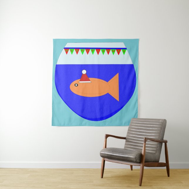 Christmas Party Goldfish Custom Tapestry (In Situ)