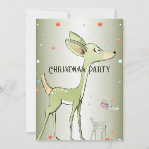 Christmas Party Green Deers Holidays Cute Invitation