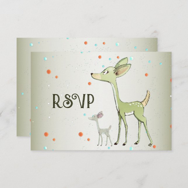 Christmas Party Green Deers Holidays Cute RSVP Card (Front/Back)