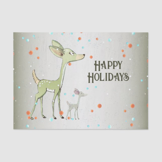 Christmas Party Green Deers Holidays Cute Tissue Paper (Front)