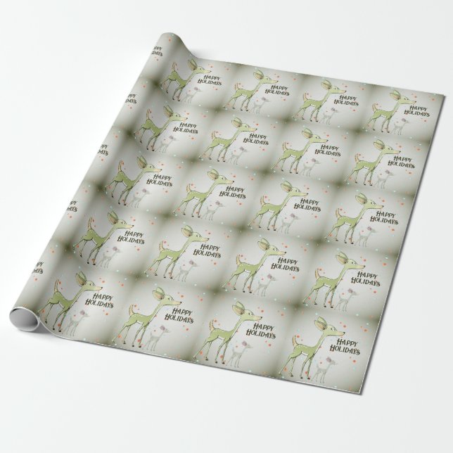 Christmas Party Green Deers Holidays Cute Wrapping Paper (Unrolled)
