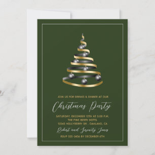 Christmas Party Green Gold Tree Invitation