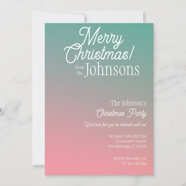 Christmas Party Green Pink Ombre Invitation (Front)
