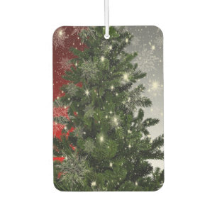 Christmas Party Green Tree Red Silver Snowflakes Car Air Freshener