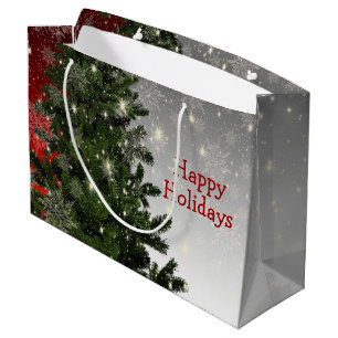 Christmas Party Green Tree Red Silver Snowflakes Large Gift Bag