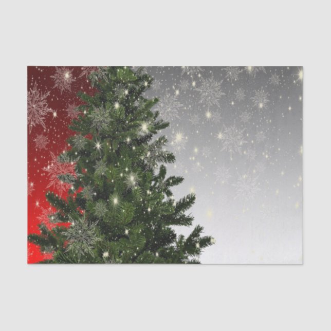 Christmas Party Green Tree Red Silver Snowflakes Tissue Paper (Front)