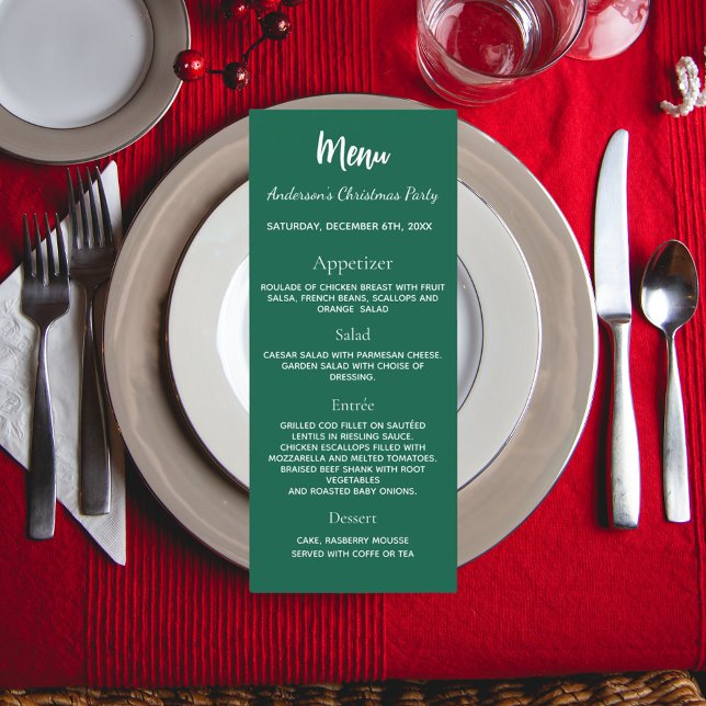 Christmas party green white dinner menu card (Creator Uploaded)