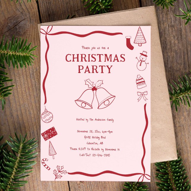Christmas Party Hand Drawn Holiday Red Coquette Invitation (Creator Uploaded)