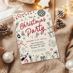 Christmas Party Hand Drawn Invitation, Christmas Invitation