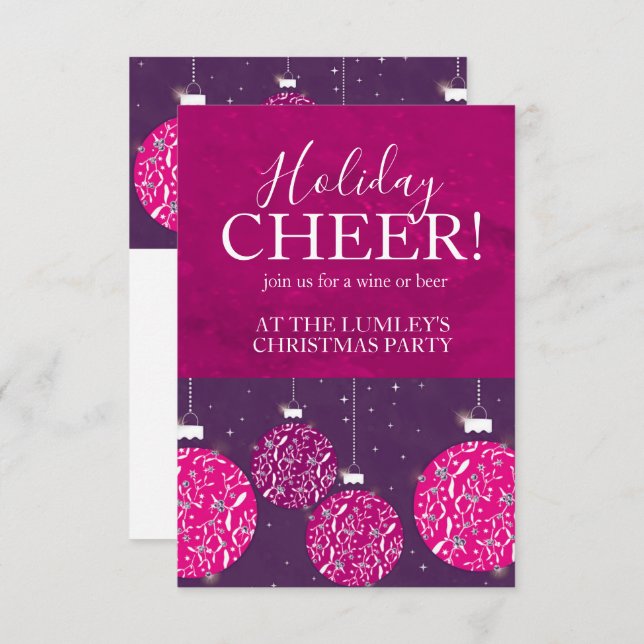 Christmas party holiday bauble pink invitations (Front/Back)