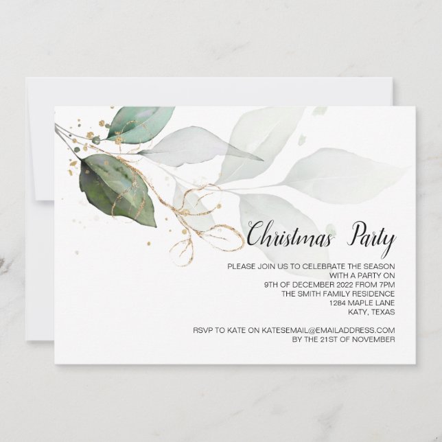 Christmas Party Holiday Elegant Green Celebration Invitation (Front)