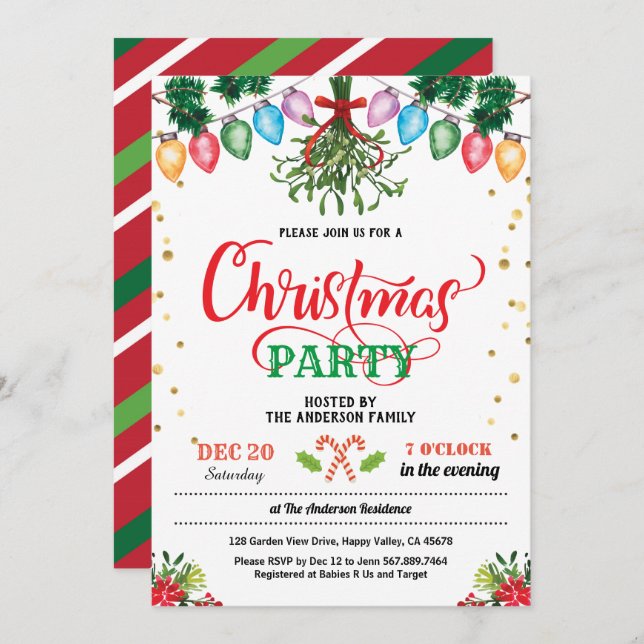 Christmas party holiday party kiss under mistletoe invitation (Front/Back)