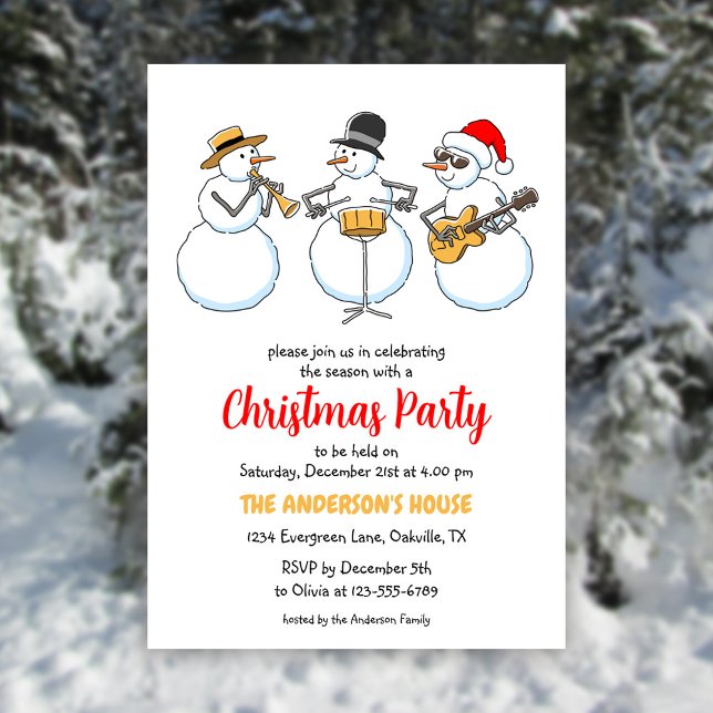 Christmas Party Holiday Season Snowmen Jazzband Invitation (Creator Uploaded)