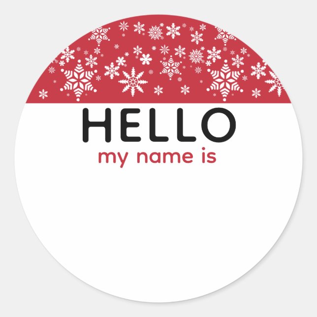 Christmas Party Holiday Snow Hello My Name Is Classic Round Sticker (Front)