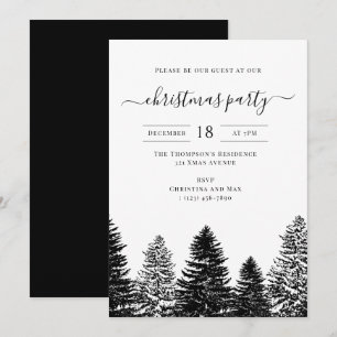 Christmas Party Holiday Vintage Black White Pines Invitation