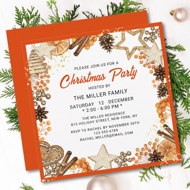 Christmas Party Holidays Rustic Citrus Orange Invitation (Creator Uploaded)