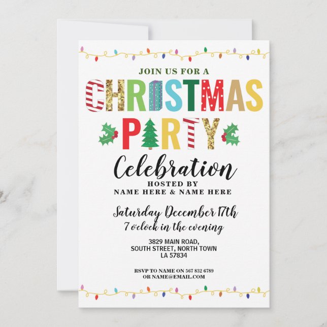 Christmas Party Holidays Tree Lights Festive Invitation (Front)