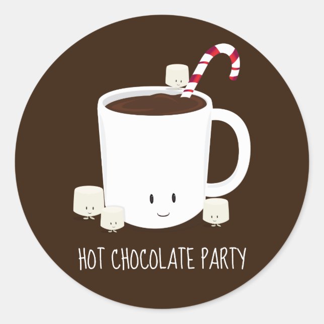 Christmas Party Hot Chocolate Hot Cocoa Classic Ro Round Sticker (Front)