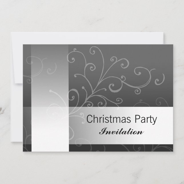 Christmas party invitation black swirl with text (Front)