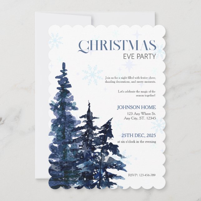 Christmas Party Invitation, Blue Chic Invitations (Front)