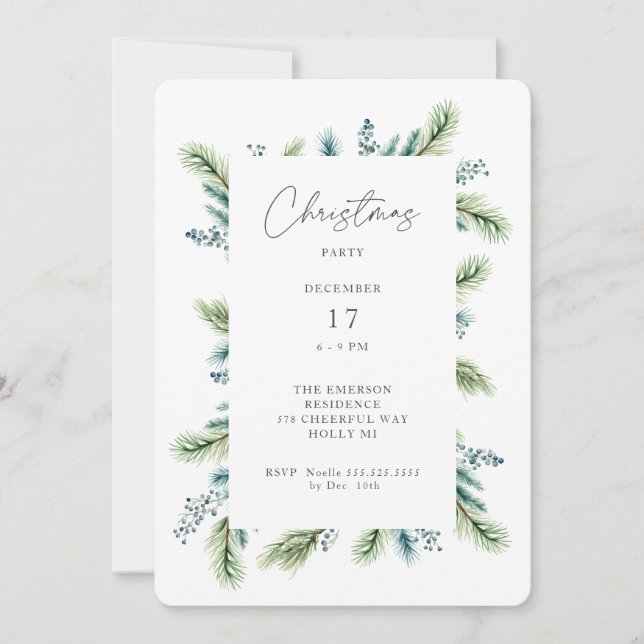 Christmas Party invitation Boho Spruce and Fir  (Front)