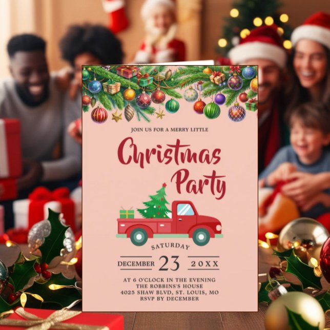 Christmas Party Invitation Card: Red Truck Design (Creator Uploaded)