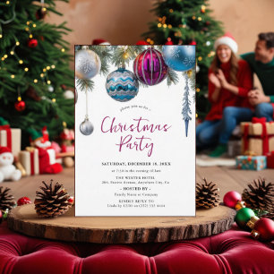 Christmas Party Invitation Card Watercolor Ornamen