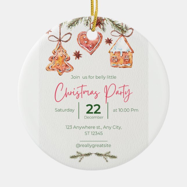 Christmas party invitation  ceramic ornament (Front)