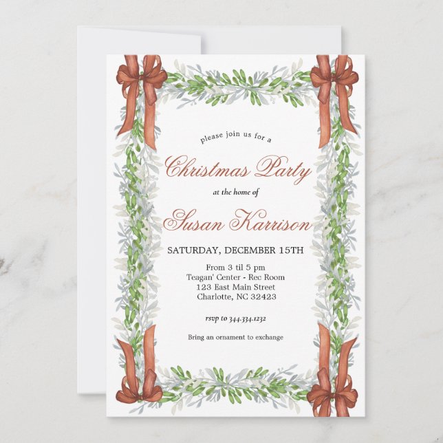 Christmas Party invitation Copper bows (Front)
