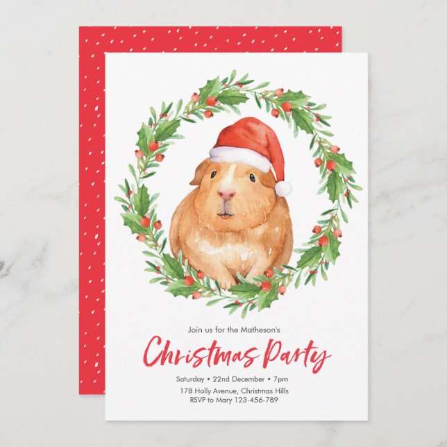 Christmas party Invitation | cute hamster wreath (Front/Back)