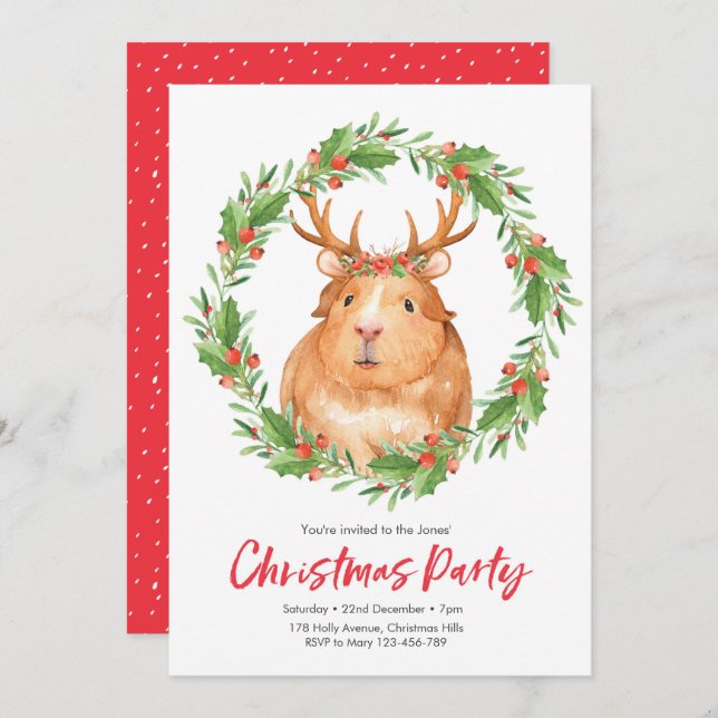 Christmas party Invitation | cute hamster wreath (Front/Back)